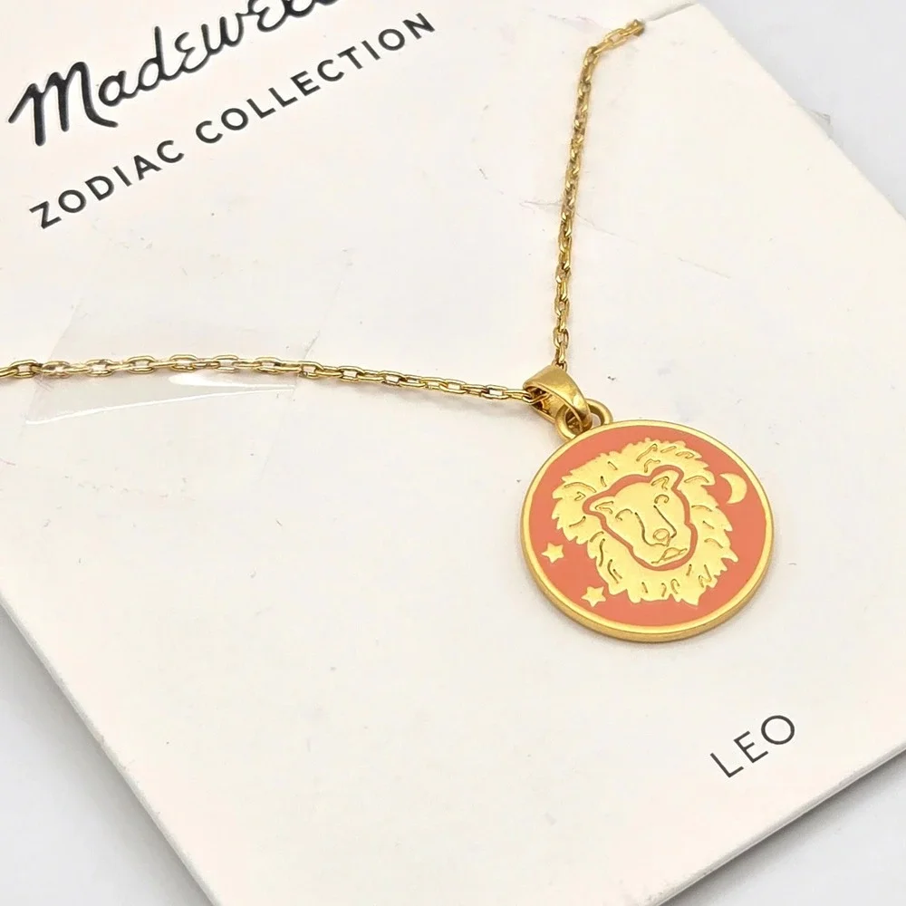Madewell‎ Zodiac Collection Leo Lion Pendant Necklace Gold Tone Orange - Picture 2 of 7